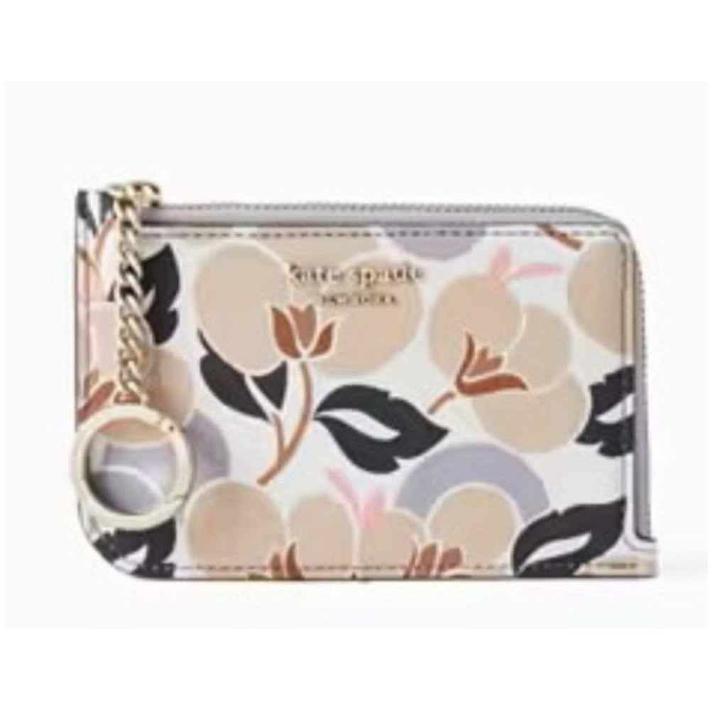 Kate Spade Cameron Medium L-Zip Card Holder, Wallet Key Ring BREEZY FLORAL 128$